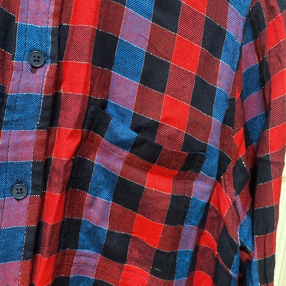 lucky brand plaid blouse with silver string detail women’s medium - Picture 2 of 5